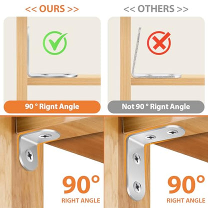 MAPVOLUT 32 PCS L Bracket, Heavy Duty L Brackets for Wood Shelves, with 100* Screws, 90 Degree Stainless Steel Corner Angle Bracket Metal Shelf Brackets Corner Cabinet, 16*(1.6x1.6in), 16*(0.8x0.8in) - size: 2 SIZE Silver
