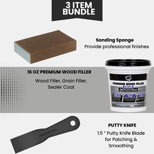 Wood Putty Filler Kit Bundled with 16oz DAP Wood Filler, Do it Best Sanding Sponge and Putty Knives (3 Items)
