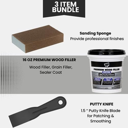 Wood Putty Filler Kit Bundled with 16oz DAP Wood Filler, Do it Best Sanding Sponge and Putty Knives (3 Items)