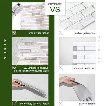 STICKGOO Thicker Peel and Stick Backsplash Tile for Kitchen and Bathroom - color: Warm Greige