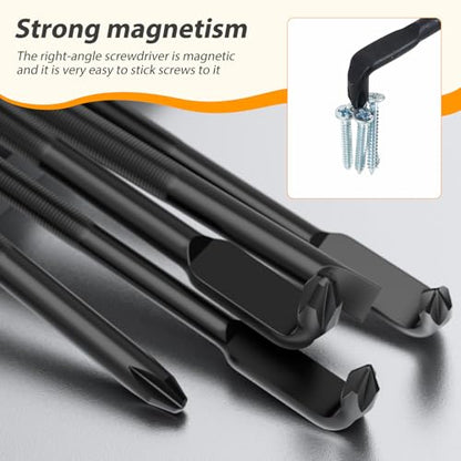 3Pcs Right Angle Offset Screwdriver Set - L Type 90 Degree Double End Screwdriver, 15mm Elbow Design, Low Profile Magnetic Offset Screwdriver for Tight Narrow Space