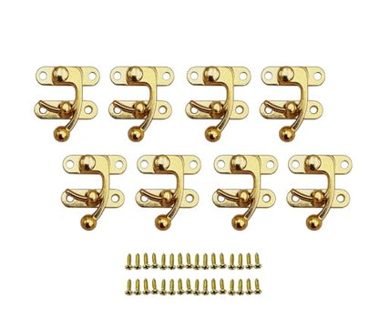 QCAA Zinc Die Cast Hook HASP Latch, Vintage Style, Right Latch Lock, 39mm x 46mm (1.53" x 1.81"), Brass Plated, Made in Taiwan, 8 Pack
