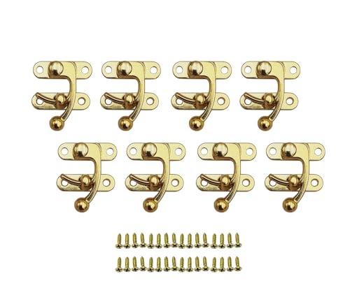 QCAA Zinc Die Cast Hook HASP Latch, Vintage Style, Right Latch Lock, 39mm x 46mm (1.53" x 1.81"), Brass Plated, Made in Taiwan, 8 Pack