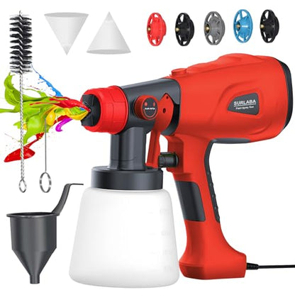 800W Electric HVLP Paint Sprayer, 5 Brass Nozzles, 3 Patterns, 800mL Cup