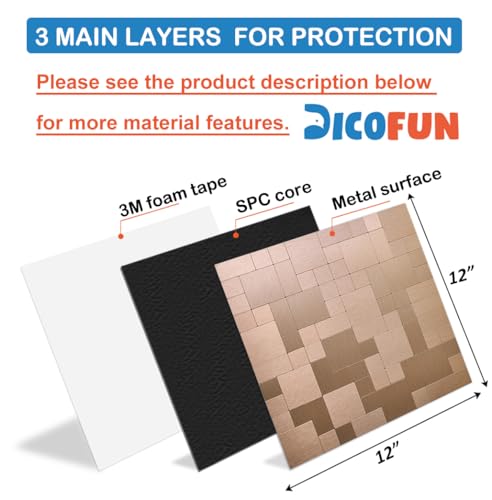 DICOFUN 1 Sheet Copper Peel and Stick Tile Backsplash, Stainless Steel Kitchen Metal Backsplash Tile, Stick on Backsplash for Stove, Brushed Gold - color: Brushed Aluminum Copper, size: 1 Sheet, 12"x12"x0.12"