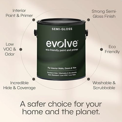 Evolve Interior Paint & Primer, Four Sheens, 1-Gallon & 5-Gallon, Designer Curated Color Palette – One-Coat Coverage, Excellent Hide, Low VOC, Low Odor, Washable Paint for Walls, Ceilings & Trim - Semi-Gloss Sheen (Autumn Brown, 1-Gallon (128 fl. Oz.)) -