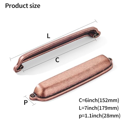 khtumeware 10 Pack Antique Copper Cup Pulls 6 Inch Center to Center - Cabinet & Drawer Handles for Kitchen Hardware - color: Antique Copper, size: 6"(152mm) Hole Center
