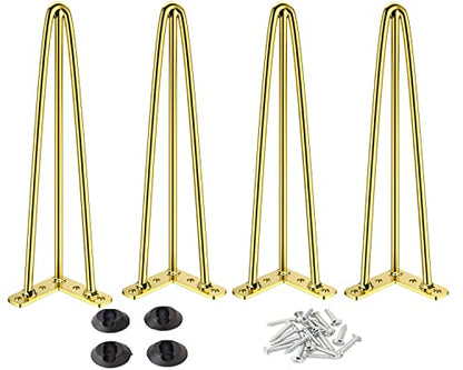 Osring 24 Inch Furniture Hairpin Legs Gold,1/2" Dia 3-Rods Metal Table Feet - color: Gold, size: 24 Inch