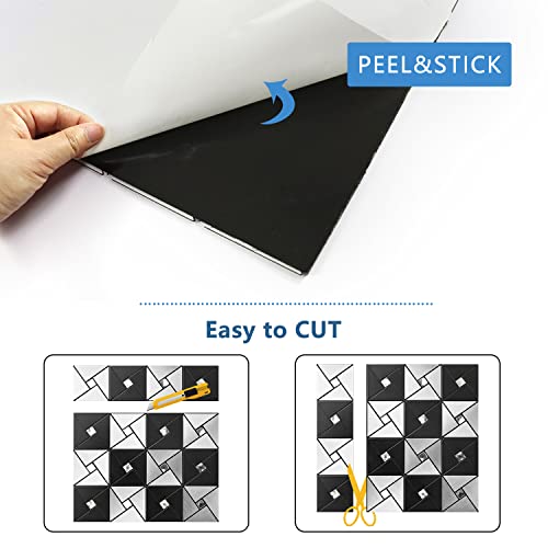 Vamos Tile 10 Sheets Metal Peel and Stick Backsplash Tile - color: Black&Silver