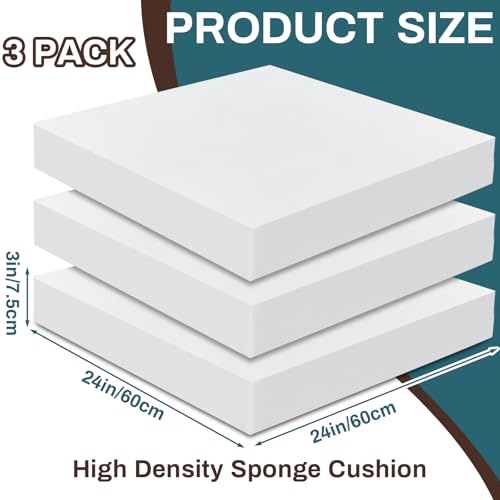 Frienda 3 Pack 3" x 24" x 24" Upholstery High Density Foam Cushion - size: 3 x 24 x 24 Inch