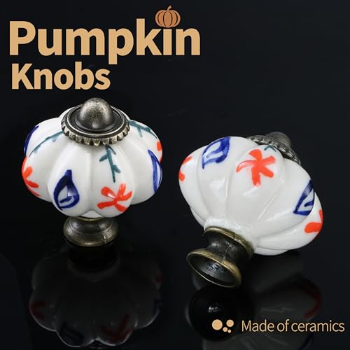 12pcs Ceramic Pumpkin Knobs - Red Flower & Branch - style: Red Flower & Branch