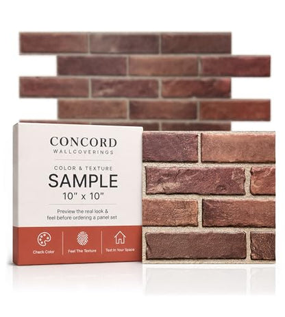 Sample 3D Faux Brick Wall Panel, 10" x 10", Material & Finish Preview - color: Red, size: Sample