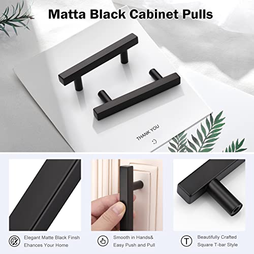 KNOBWELL 25 Pack 3 inch Cabinet Pulls Black, T Bar Stainless Steel Square Kitchen Cabinet Door Pulls Black Dresser Drawer Handles - color: Black, size: 3 inch(76mm)