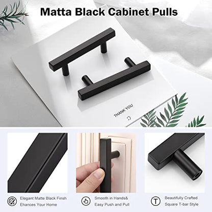 KNOBWELL 25 Pack 3 inch Cabinet Pulls Black, T Bar Stainless Steel Square Kitchen Cabinet Door Pulls Black Dresser Drawer Handles - color: Black, size: 3 inch(76mm)
