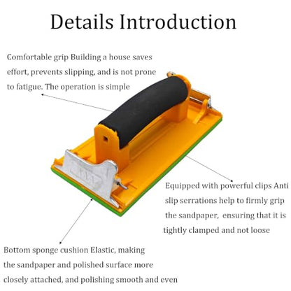2Pcs Hand Sander with Comfortable Sponge Handle, Manual Sandpaper Holder Block for Drywall, Wood, Metal, Furniture Polishing, Heavy-Duty Sanding Tool with Secure Sandpaper Clamp Yellow - color: Yellow