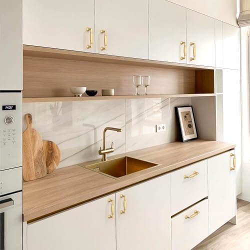 10 Pack Brushed Gold Cabinet Pulls 3 Inch(76mm) Kitchen Cabinet Handles Cabinet Hardware for Drawer Pulls - color: Brushed Gold, size: 3" Hole Center