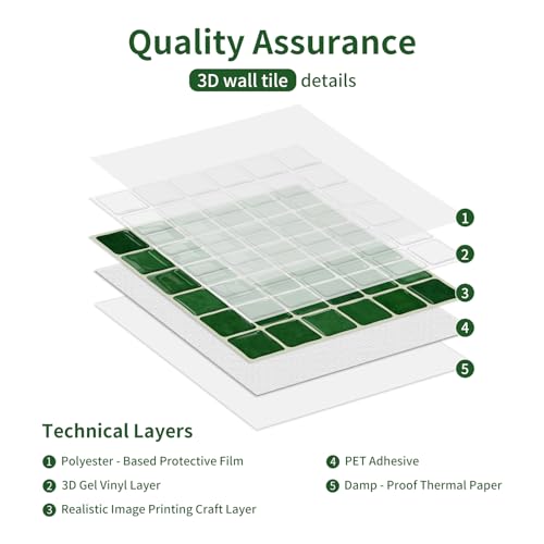 3D Mosaic Peel and Stick DIY Backsplash Tiles (24, Emerald Green) - color: Emerald Green