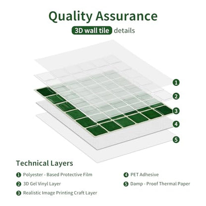 3D Mosaic Peel and Stick DIY Backsplash Tiles (24, Emerald Green) - color: Emerald Green