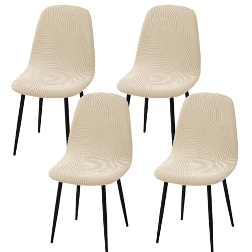 HAOYONG Modern Dining Chair Covers Printed Shell Chair Cover Lounge Armless Chair Cover Stretchable Slipcovers for Kitchen, Office, Dining Room and Living Room(Set of 4) - color: Beige, size: 4 PCS