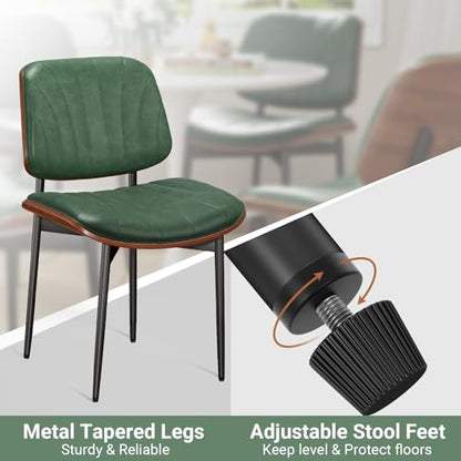 REONEY Dining Chairs Set of 4, Mid-Century Modern Kitchen Chairs, Green - color: Dark Green Shell Strips
