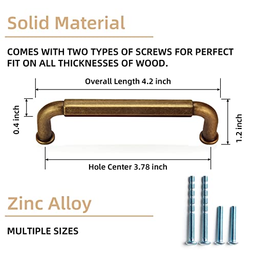 Goo-Ki 6 Pack 3-3/4 Inch （96mm） Hole Center Cabinet Pulls Antique Brass Zinc Alloy Kitchen Drawer Pulls Drawer Handles 4.2 Inch Length 2201-GT-96 - color: Antique Brass, size: 3-3/4 inch Hole Centers