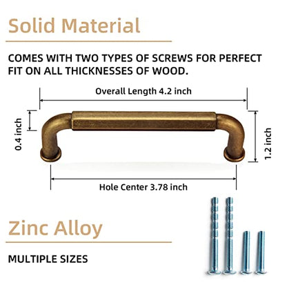 Goo-Ki 6 Pack 3-3/4 Inch （96mm） Hole Center Cabinet Pulls Antique Brass Zinc Alloy Kitchen Drawer Pulls Drawer Handles 4.2 Inch Length 2201-GT-96 - color: Antique Brass, size: 3-3/4 inch Hole Centers