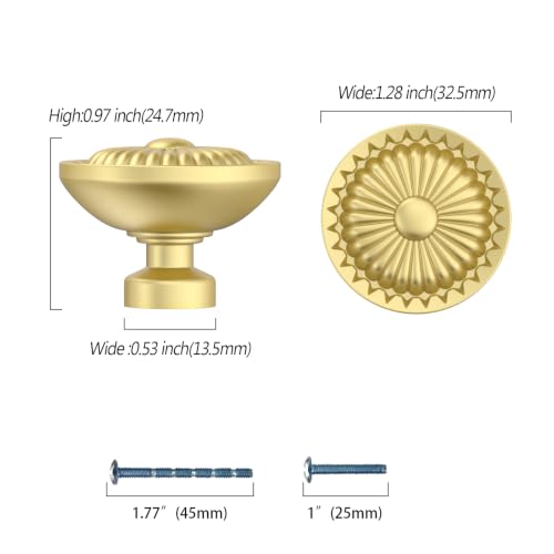 10 Pack Brushed Gold Cabinet Knobs, Kitchen Knobs - color: Brushed Gold, size: knob