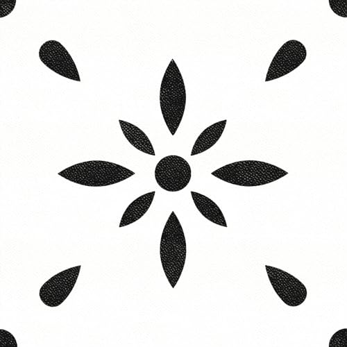 HOMETITUTE Black White Floral 12x12 Inch Peel Stick Vinyl Floor Tile - style: Black and White Floral