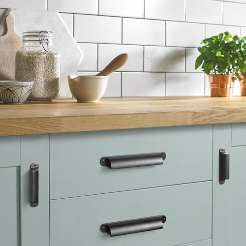 Goo-Ki 6 Pack Cabinet Cup Pulls Matte Black Bin Cup Drawer Pull, 3" c-c Modern Black Cabinet Pulls Solid Dresser Handles Zinc Alloy Kitchen Cabinet Hardware - color: Matte Black, size: 3 Inches Center-Center