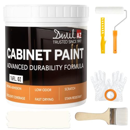 DWIL Cabinet Paint, Water Based Kitchen Cabinet Paint, Furniture Paint, Wood Paint, Low Odor, Fast Drying, Semi-Gloss, 16oz Vanilla White - color: Vanilla White, size: 16 Fl Oz (Pack of 1)
