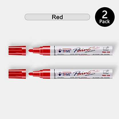 TFIVE Red Permanent Markers Paint Pens, 2 Pack Oil Based Paint Markers - color: Red