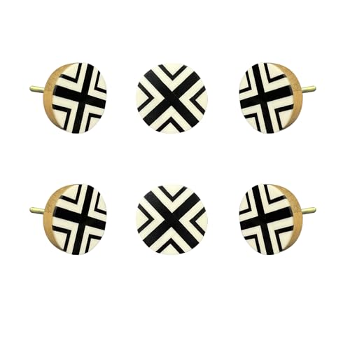 Perilla Home Set of 6 Decorative Round Shape Acrylic and Wood Knobs - for Room Kitchen Cabinet,Hardware, Cupboard, Door, Dresser Pulls Handles - (Black & White) - style: Black and white