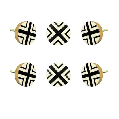 Perilla Home Set of 6 Decorative Round Shape Acrylic and Wood Knobs - for Room Kitchen Cabinet,Hardware, Cupboard, Door, Dresser Pulls Handles - (Black & White) - style: Black and white