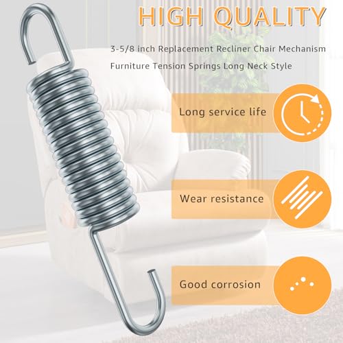 3-5/8 Inch Replacement Recliner Chair Mechanism Furniture Tension Springs Long Neck Style ，Long Neck Hook Style-Recliner Replacement Parts-3.46 Inch Inside Hook to Hook (Silver White 2Pcs) - size: 3-5/8 in 2Pcs