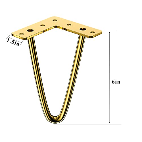 Osring 6 Inch Hairpin Legs 3/8" Dia 2 Rods, Gold Furniture Table Feet 4pcs - color: Gold, size: 6 Inch