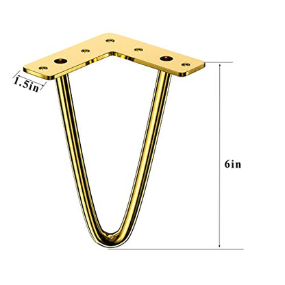 Osring 6 Inch Hairpin Legs 3/8" Dia 2 Rods, Gold Furniture Table Feet 4pcs - color: Gold, size: 6 Inch