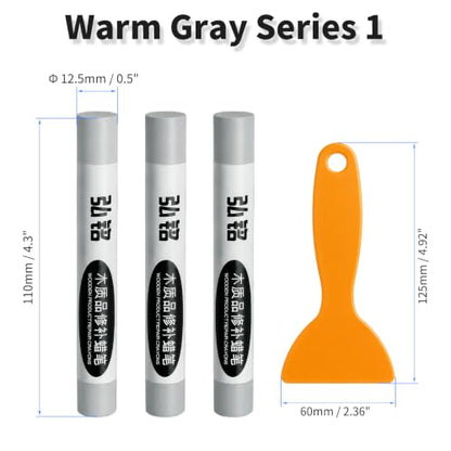 3 Colors Wood Filler Sticks, Warm Gray Series 1, with Scraper - color: Warm Gray 1 Series