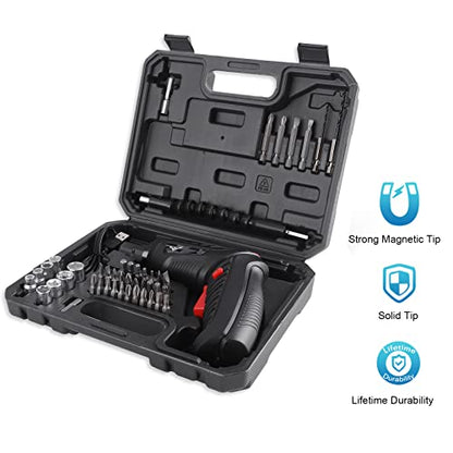 JENABOM Cordless Electric Screwdriver Set, 3.6V,47 in 1 Rechargeable - color: Dark Black