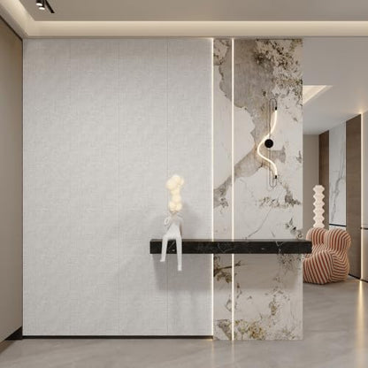 Yutianli 3D Wall Panel Peel and Stick Soundproof Foam Linen Wall White Grey 16.7"x118" Self-Adhesive Decorative Wallpaper Anti-Collision Wall Padding - color: White