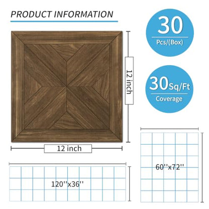 Art3d 30-Pack Peel and Stick Flooring Wood Planks, 12 x 12 in, Teak - color: Teak