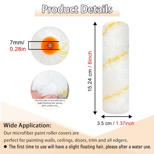15 Pcs Paint Roller Cover with 2 Frame Set,6 inch Microfiber,3/8"Nap - size: 15 pieces 6" Roller+2 Frame