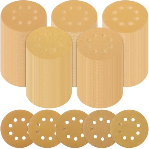 500 Pcs 5 Inch 8 Hole Sanding Discs, 60/80/120/220/320, Yellow - color: Yellow, size: 60/80/120/220/320