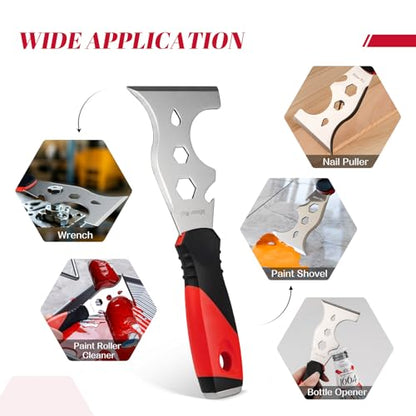 Mister Rui Metal Putty Knife, Paint Scraper Tool 13 in 1 Paint Scraper - color: Red, 1 Pack