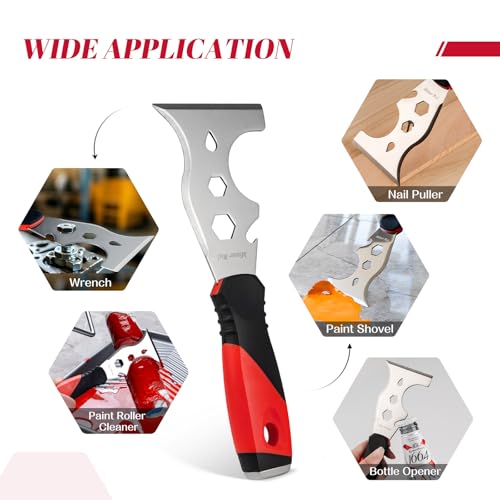 Mister Rui Metal Putty Knife, 2 Pack Paint Scraper, 13 in 1 Paint Scraper - color: Red, 2 Pack