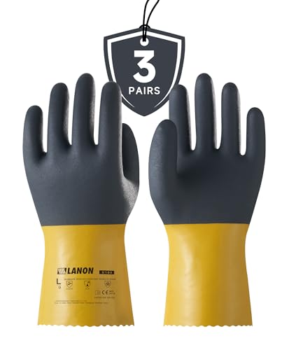LANON 3 Pairs PVC Chemical Resistant Gloves,Cotton Liner,XXLarge - size: 2X-Large (Pack of 3)