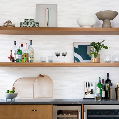 STICKGOO 10-Sheet Peel and Stick Backsplash on Subway Tile, Dolomite White - color: Dolomite White Marble