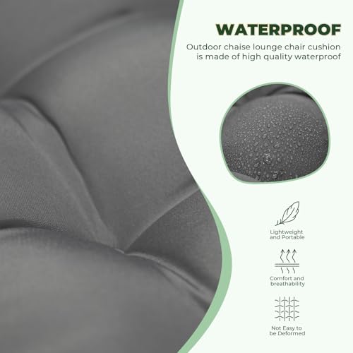 76 x 22 x 4.7 Waterproof Chaise Lounge Chair Cushion Outdoor Gray - color: Grey, size: 1 Pack