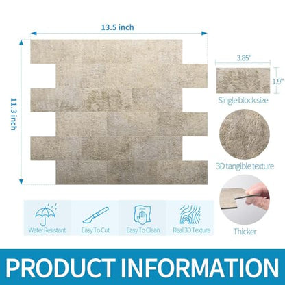 Art3d Peel and Stick Backsplash, Stick on Wall Tile, 10-Pack, Stone Beige - color: Stone Beige 10pcs