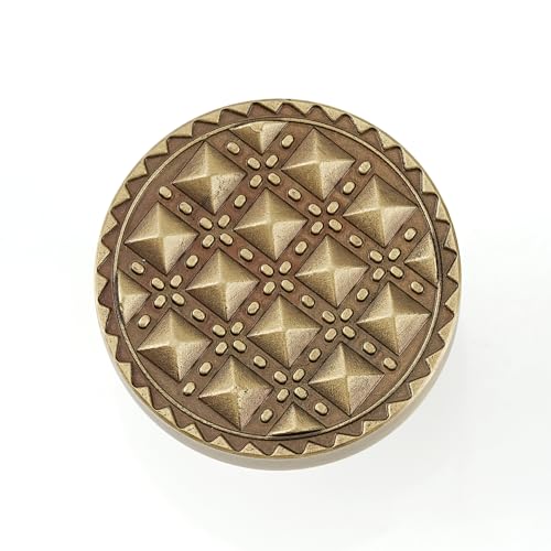 2 Pack Cabinet Knobs, Solid Brass, Studded Motifs Drawer Knobs, Brushed Antique Brass Cabinet Knobs for Kitchen, Bathroom, and Furniture - size: Knob-C
