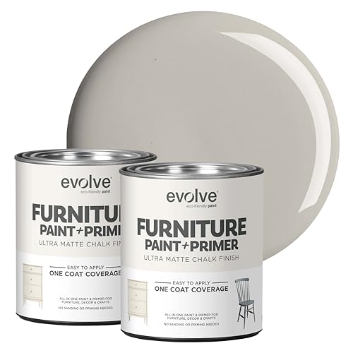EVOLVE Chalk Paint for Furniture, (Antique Gray), 2-Pack Quart – No Sand or Primer Needed, UltraMatte Finish, Smooth Coverage, Low VOC, Easy to Distress for DIY Projects - color: Antique Gray, size: 30 Fl Oz (Pack of 2)